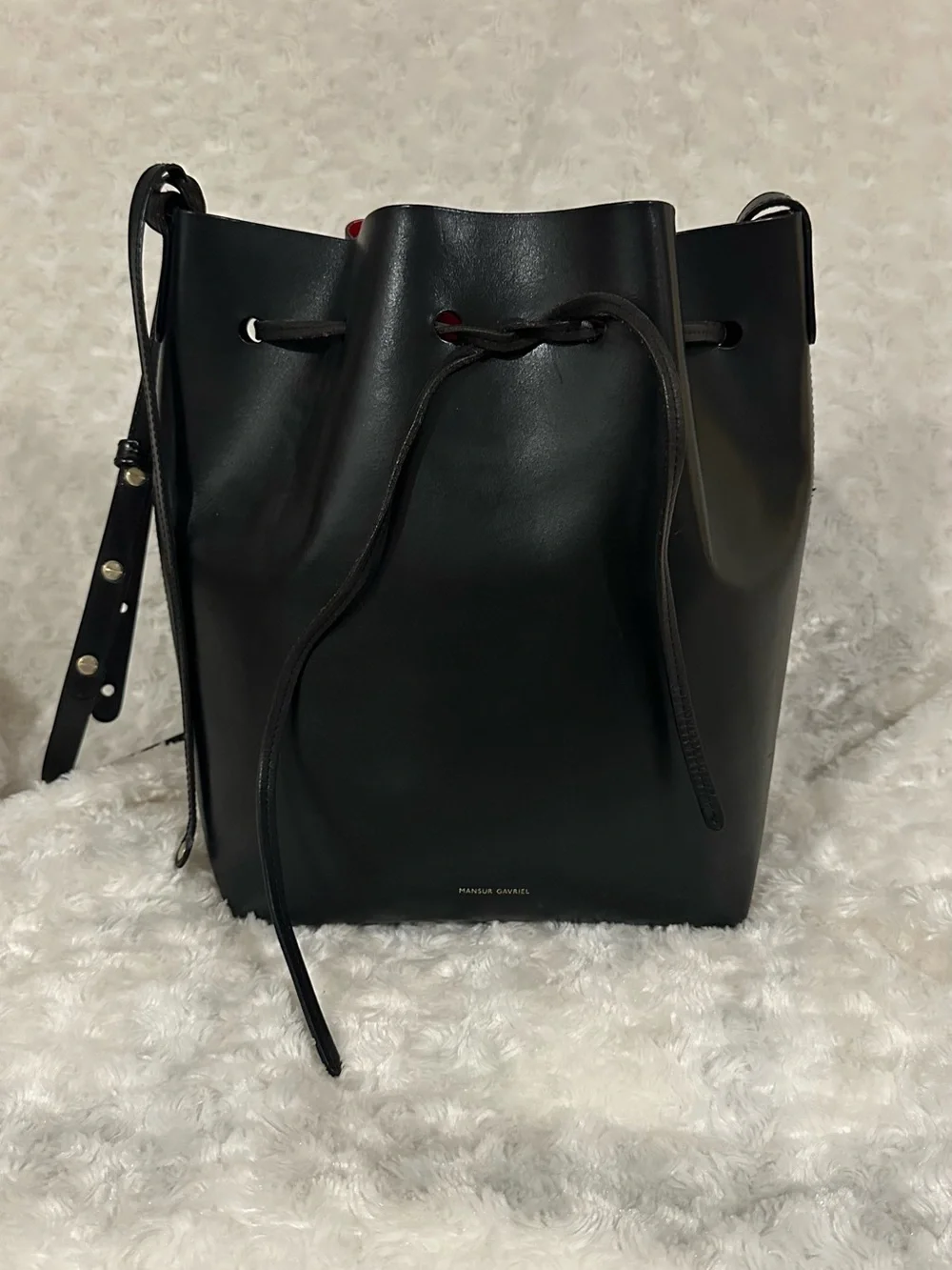 Mansur Gavriel Black Leather Drawstring Bucket Bag